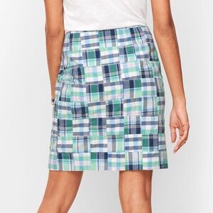 Talbots Skirt Blue Green Madras Plaid Patchwork Canvas Side Zip Preppy Women 6